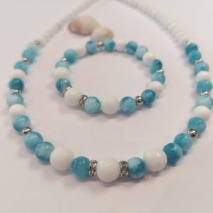 Kék achát- fehér jáde szett